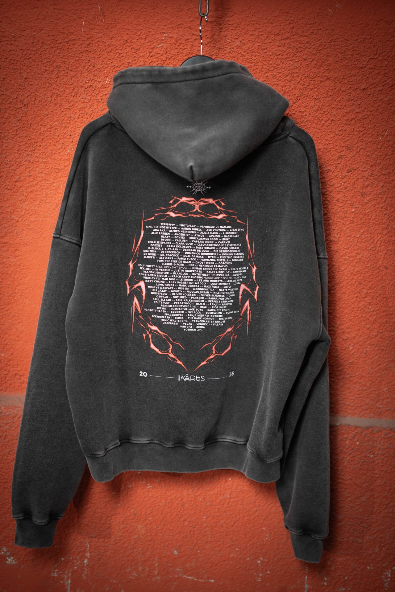 IKARUS Line-Up Oversized Hoodie — Washed Black Edition