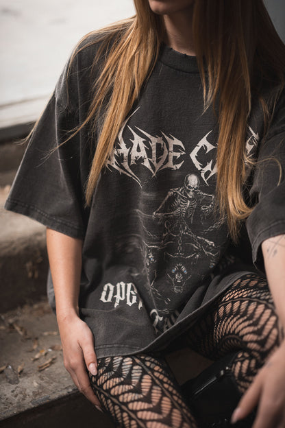 HADE CAGE Dog Oversized Tee — Vintage Black Edition