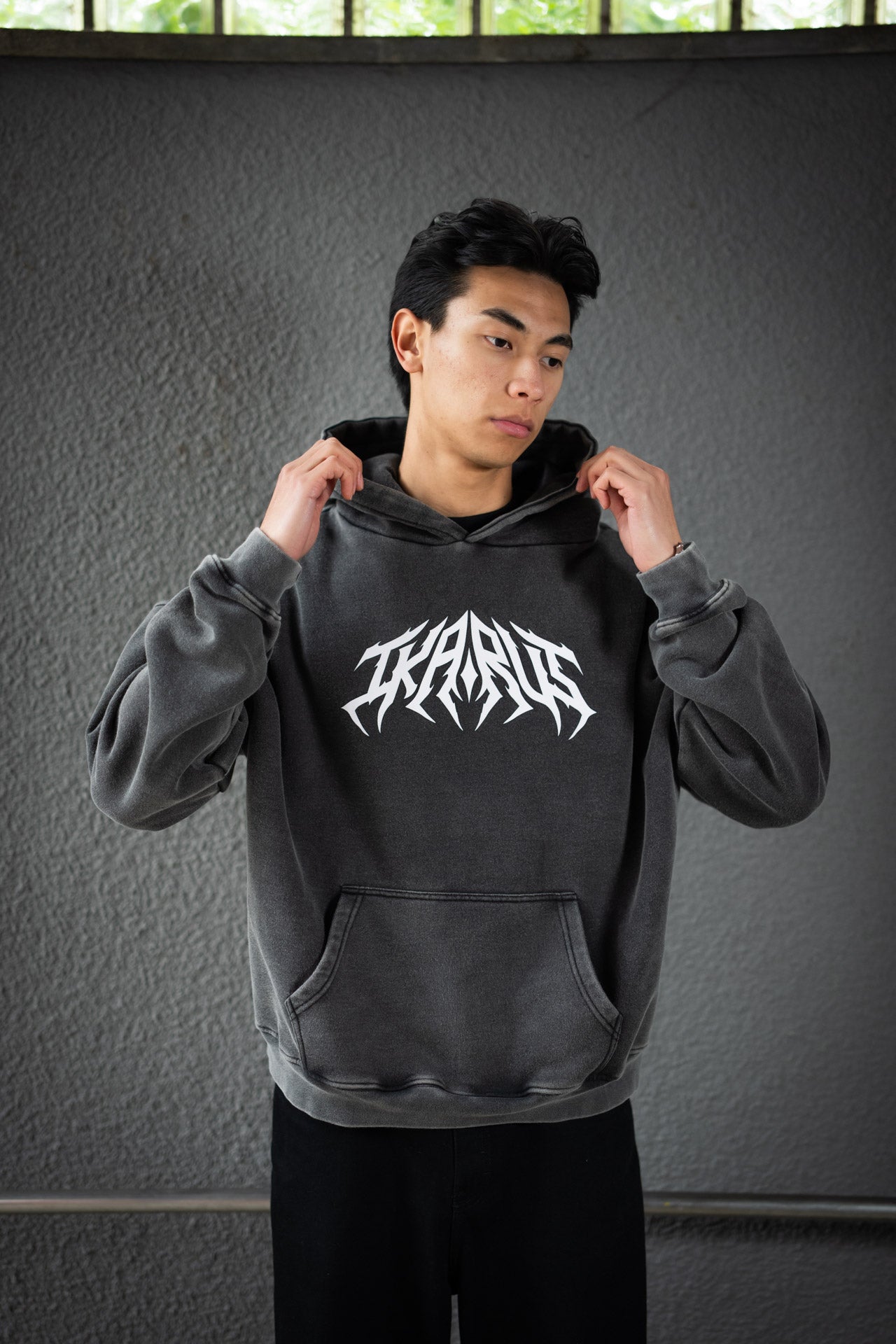 IKARUS Line-Up Oversized Hoodie — Washed Black Edition