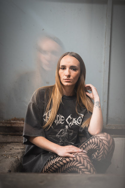 HADE CAGE Dog Oversized Tee — Vintage Black Edition