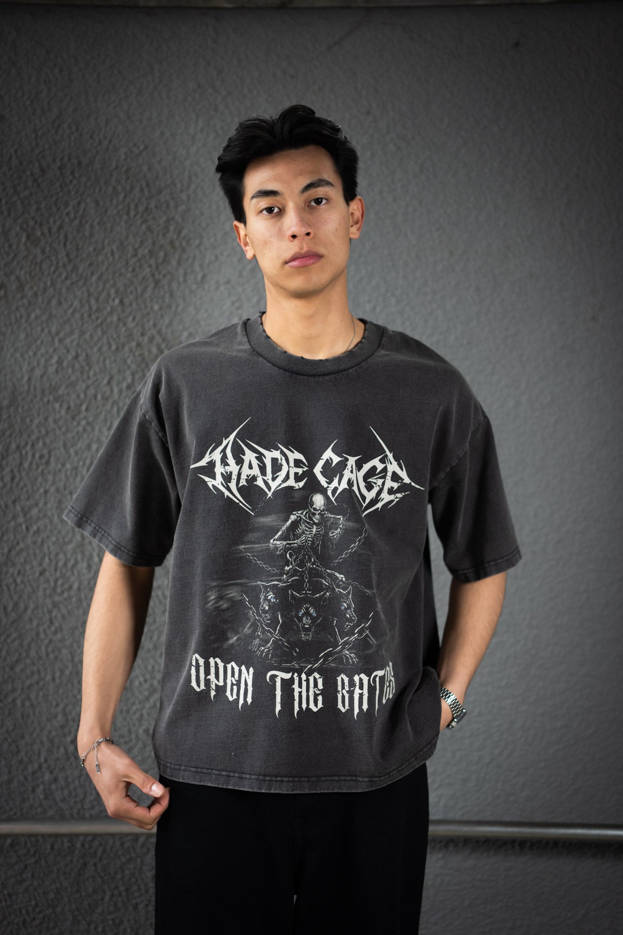 HADE CAGE Dog Oversized Tee — Vintage Black Edition