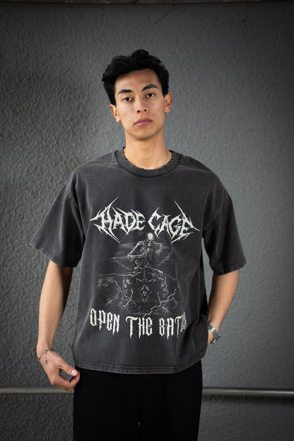 HADE CAGE Dog Oversized Tee — Vintage Black Edition